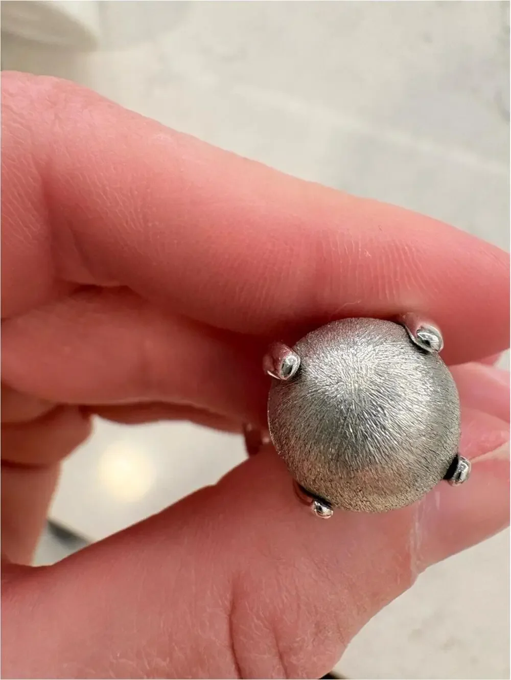 Silver Pendant Ring with Moving Orb Charm - Size 8.5